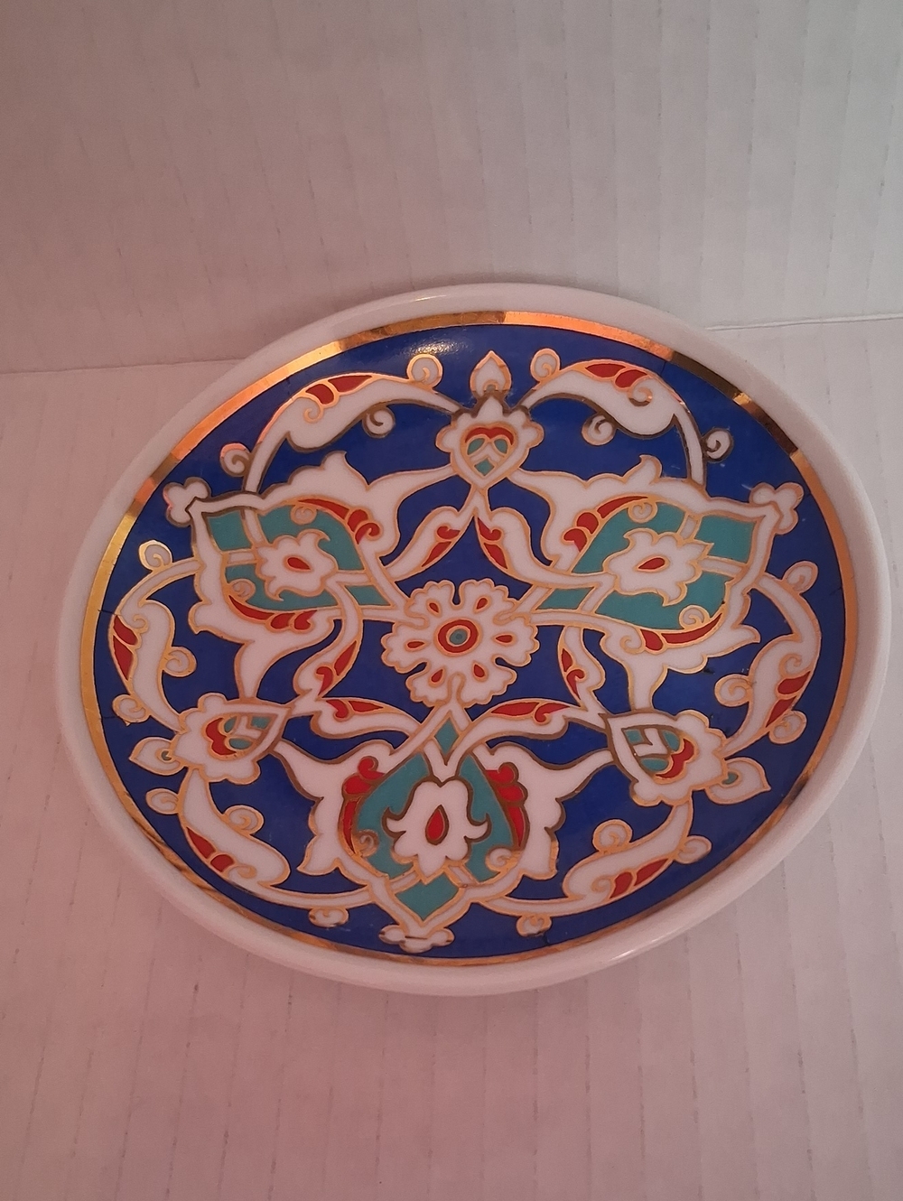 Vintage 22k Gold Trim Turkish Cini Motif Ottoman Iznik palace Design 1970s